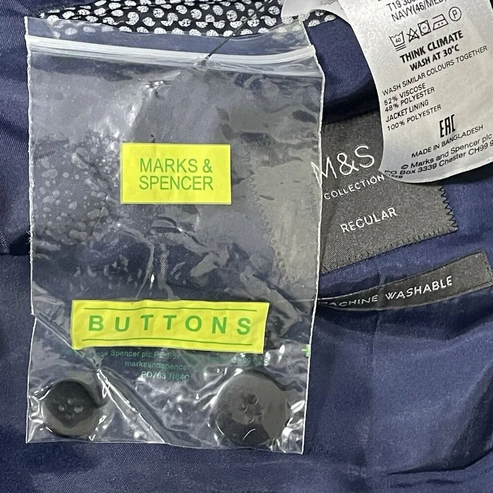 Marks & Spencer Black Blue Check Easy Care Sports Jacket Blazer Size 48
